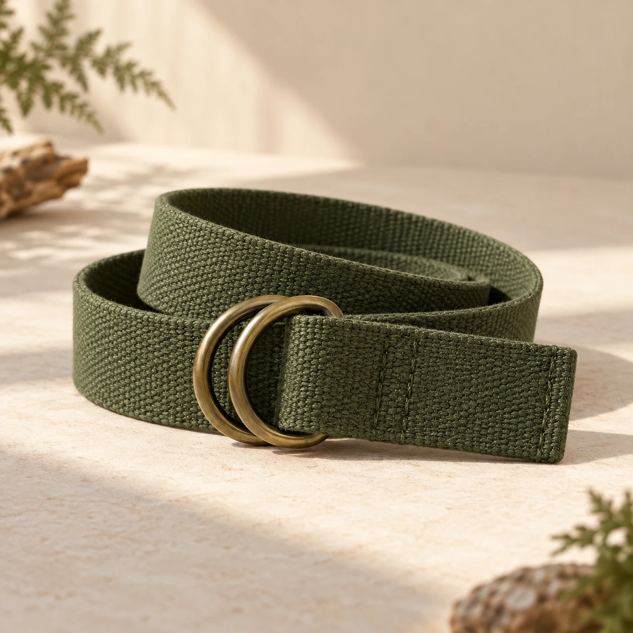 Fern Canvas Belt, Moss green, double D-ring
