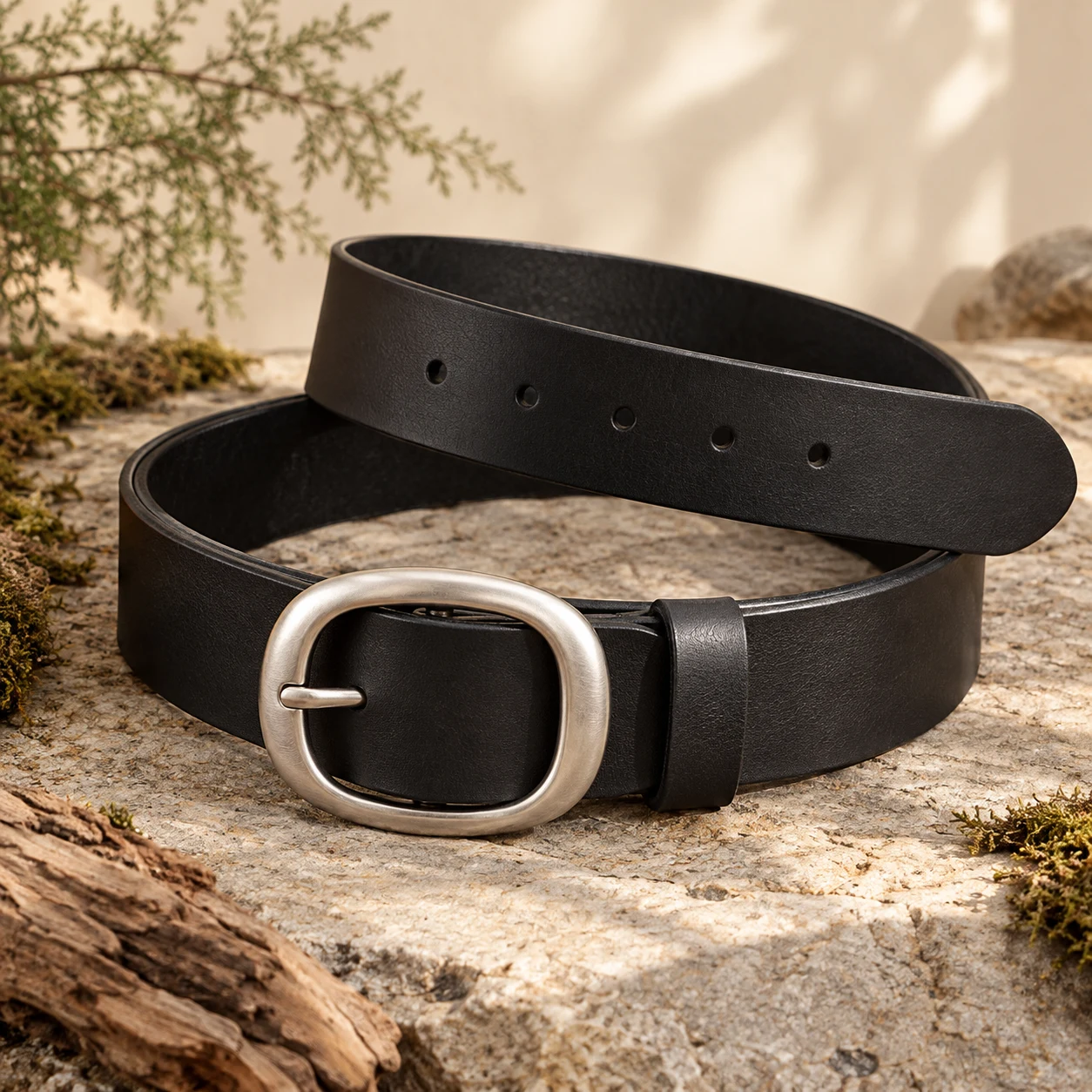 Midnight Wide Belt, Black, large oval prong buckle