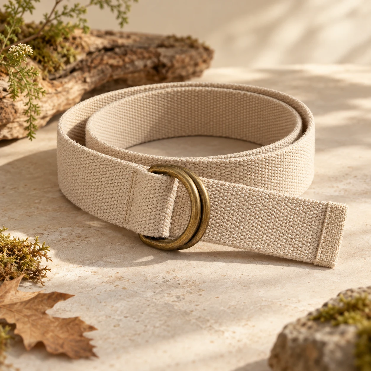 Oat Canvas Belt, Oatmeal, double D-ring