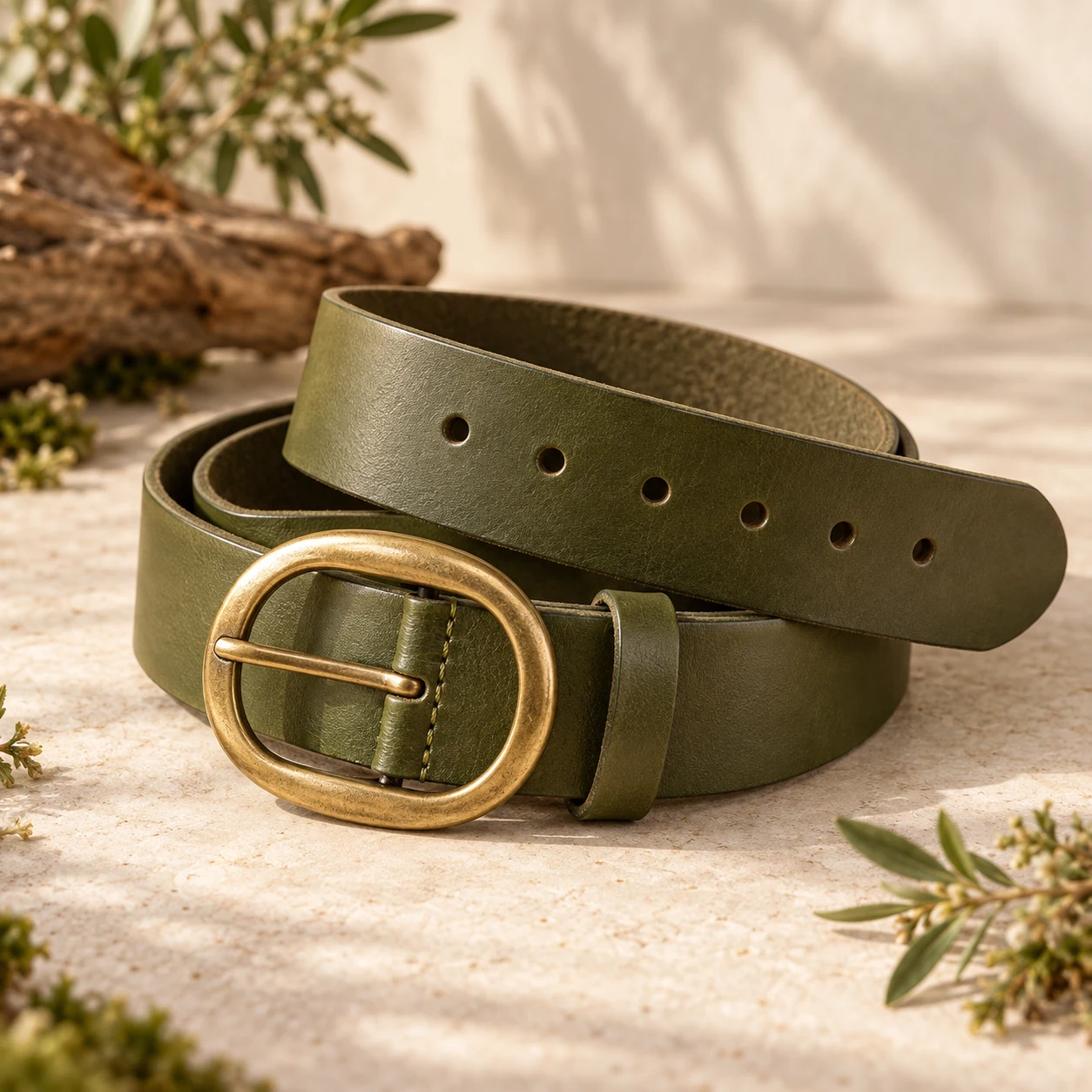 Olive Wide Belt, Olive green, large oval prong buckle