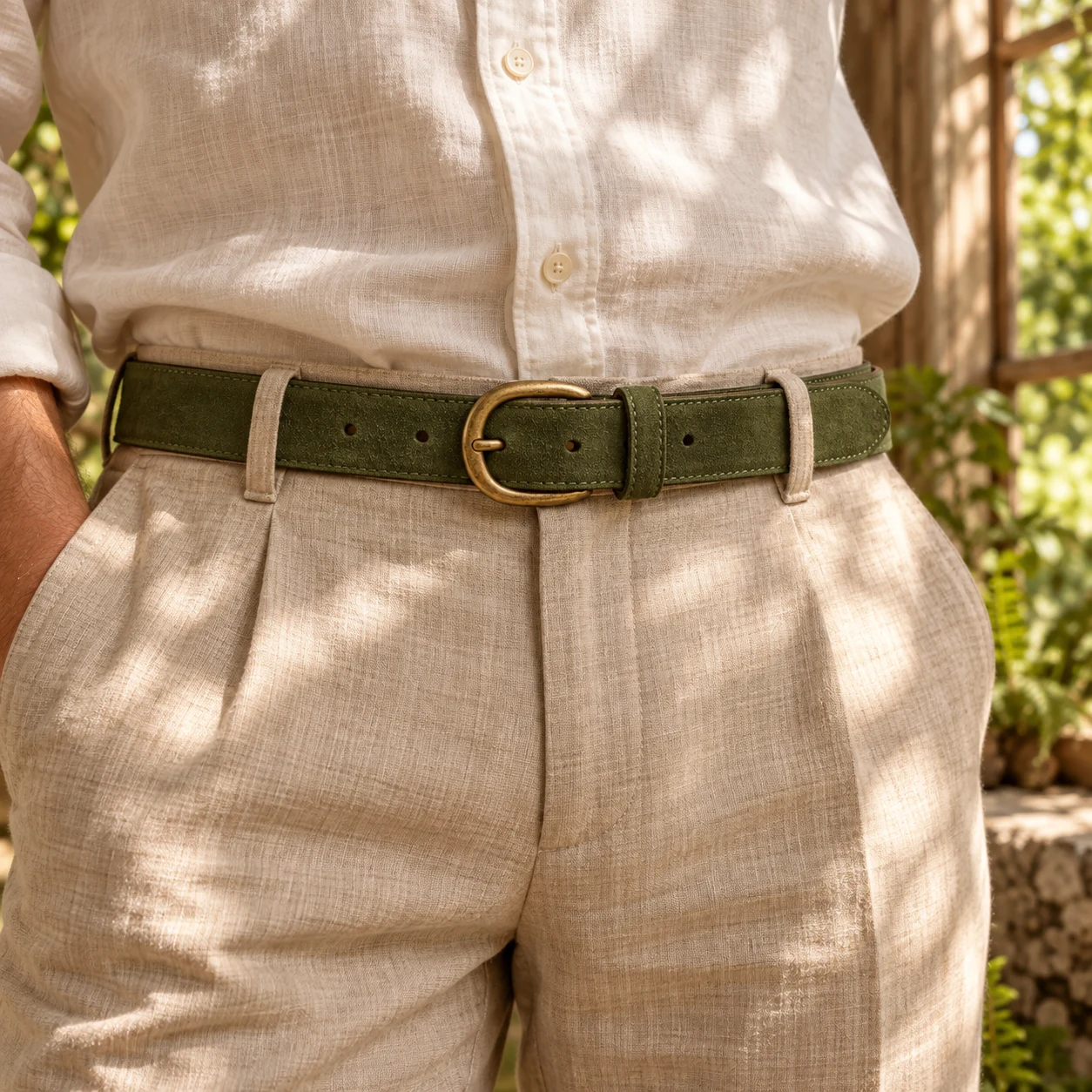 Suede belt styling