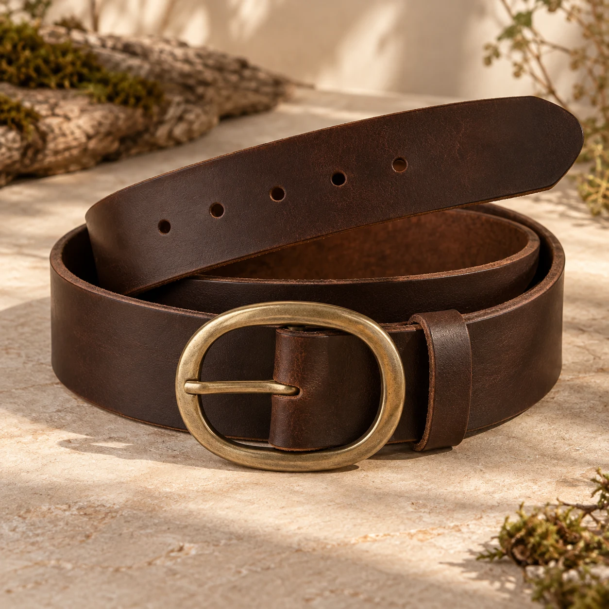 Umber Wide Belt, Dark coffee brown, large oval prong buckle
