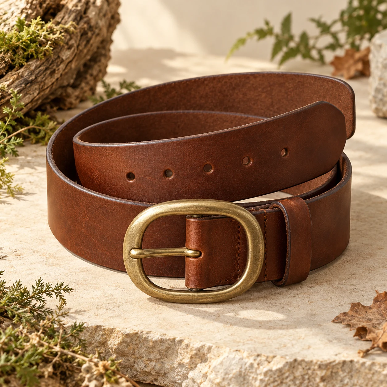 Woodland Wide Belt, Chestnut brown, large oval prong buckle